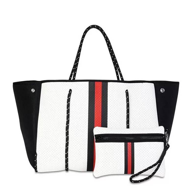 Large Neoprene Bag 2pc Set in black and white