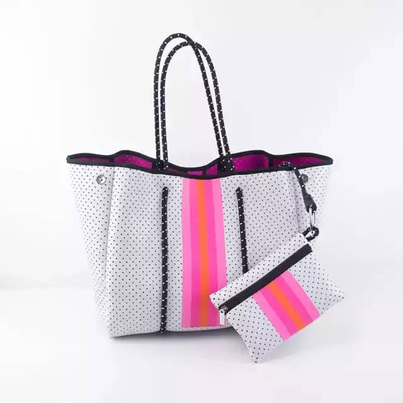 Large Neoprene Bag 2pc Set in Pink and White