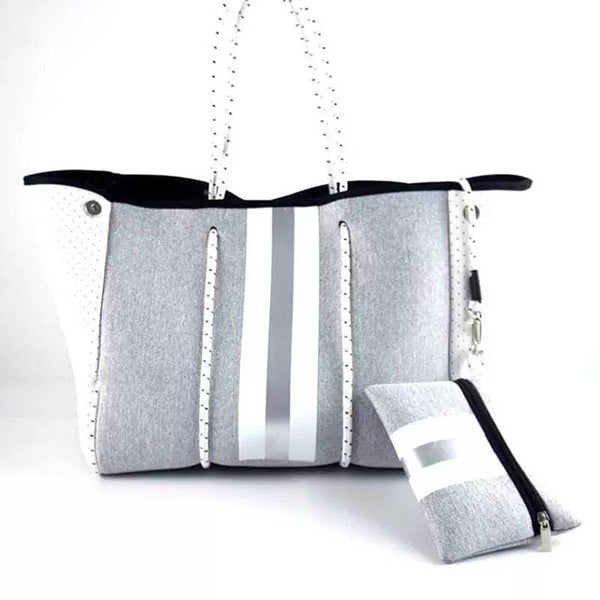 Large Neoprene Bag 2pc Set in Gray and White